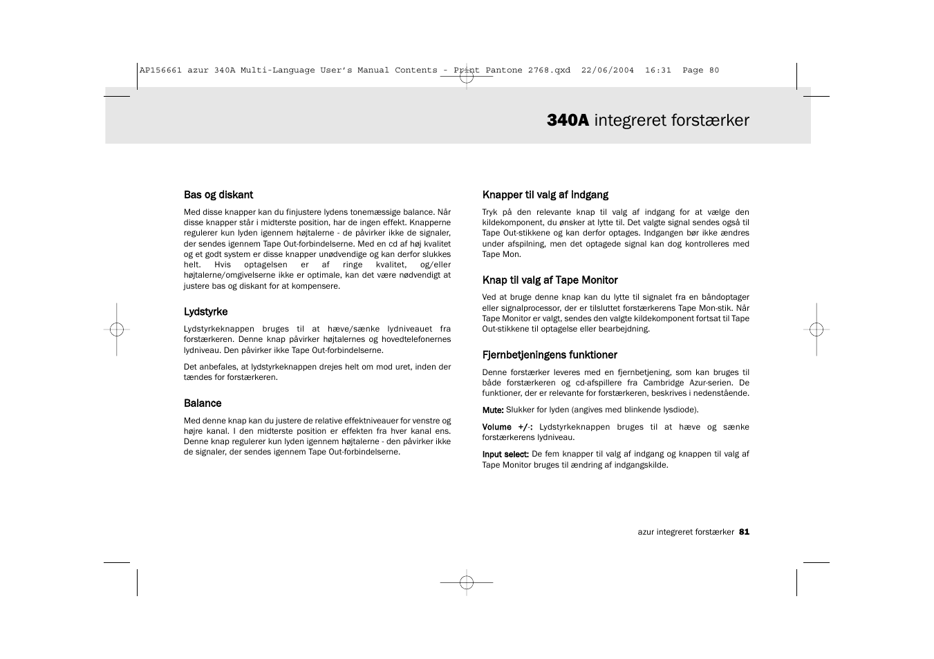 340a integreret forstærker | Cambridge Audio Azur 340A User Manual | Page 81 / 114