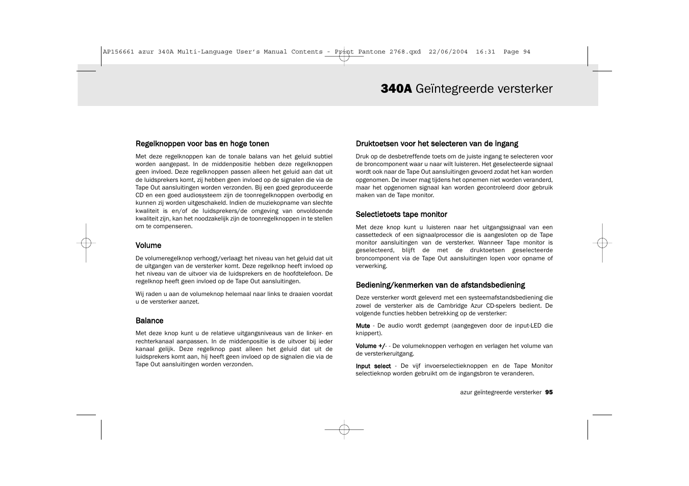 340a geïntegreerde versterker | Cambridge Audio Azur 340A User Manual | Page 95 / 114