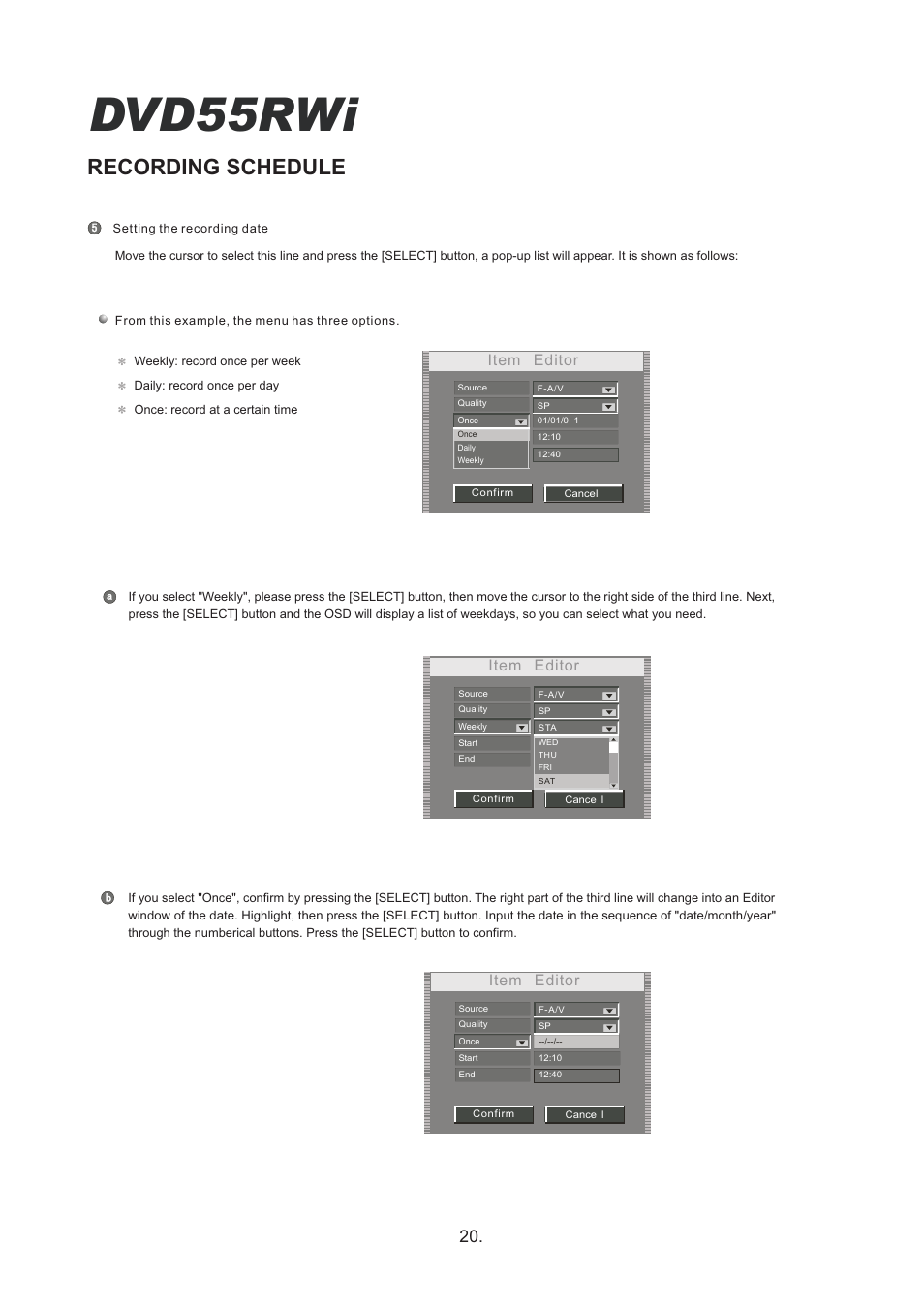 Dvd55rwi, Recording schedule, Item editor | Cambridge Audio DVD55RWi User Manual | Page 22 / 56
