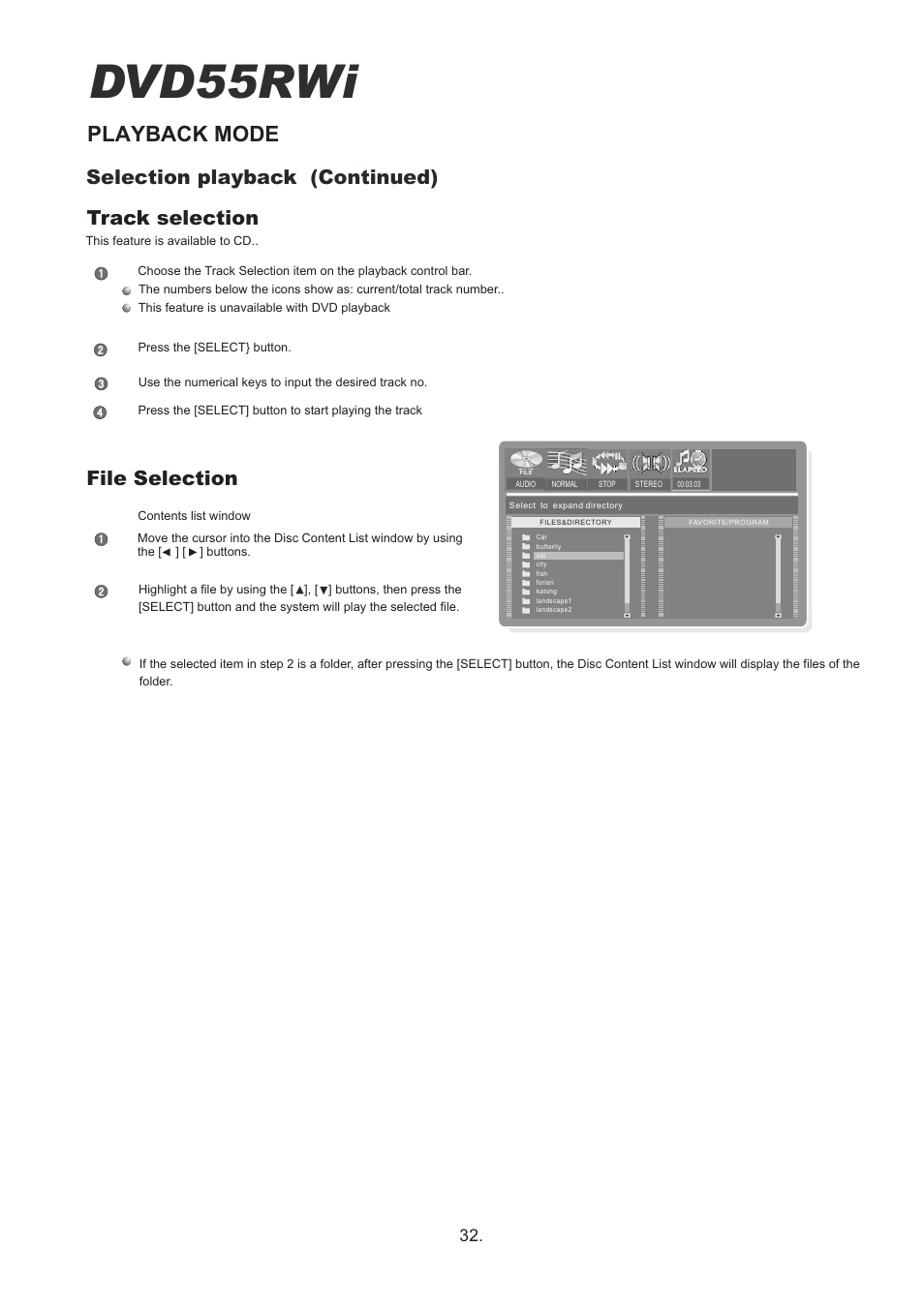 Dvd55rwi, Playback mode, File selection | Selection playback (continued), Track selection | Cambridge Audio DVD55RWi User Manual | Page 34 / 56