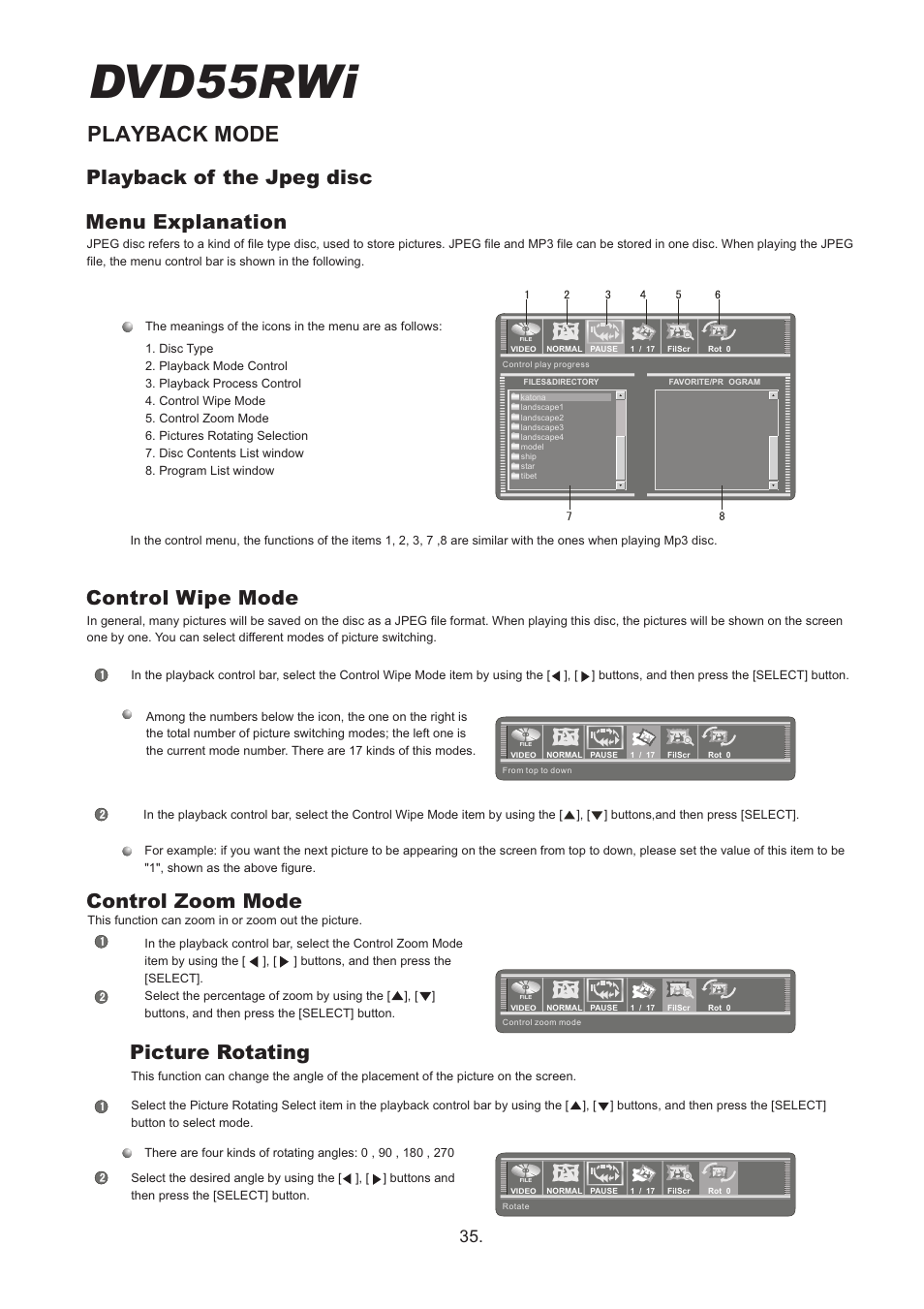 Dvd55rwi, Playback mode, Control zoom mode picture rotating | Cambridge Audio DVD55RWi User Manual | Page 37 / 56