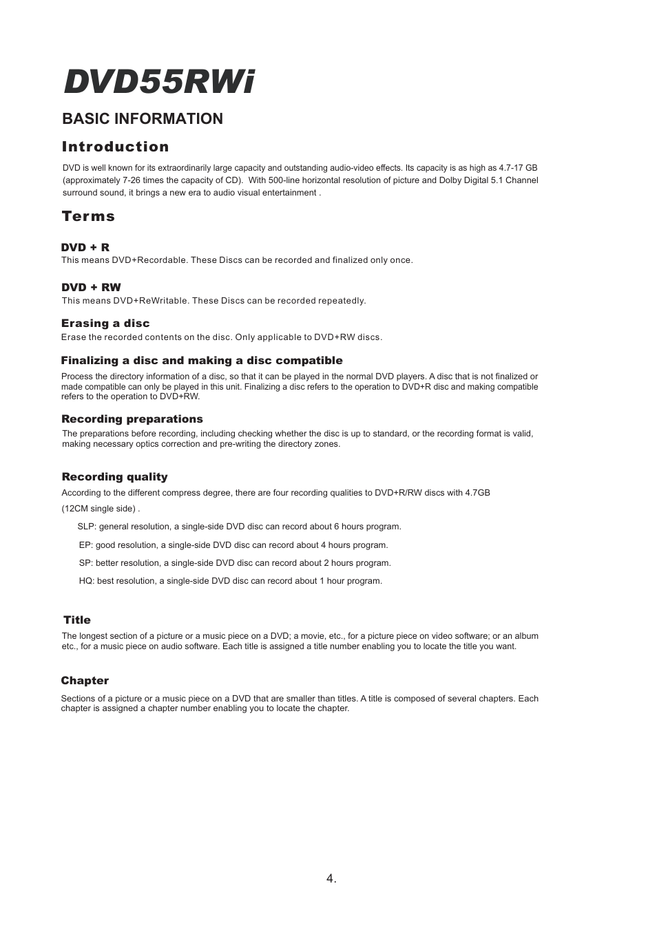 Dvd55rwi, Basic information, Introduction | Ter ms | Cambridge Audio DVD55RWi User Manual | Page 6 / 56