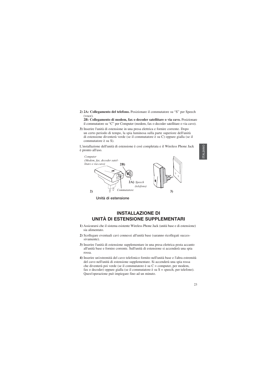 Installazione di unità di estensione supplementari | AUDIOLINE DECT Air-Line 50 User Manual | Page 23 / 92