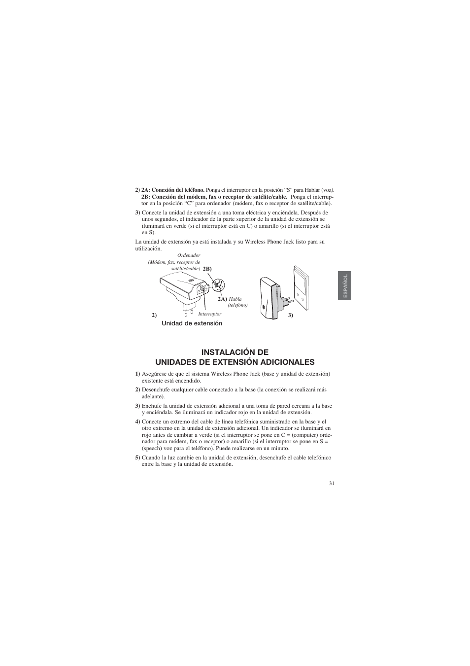 Instalación de unidades de extensión adicionales | AUDIOLINE DECT Air-Line 50 User Manual | Page 31 / 92