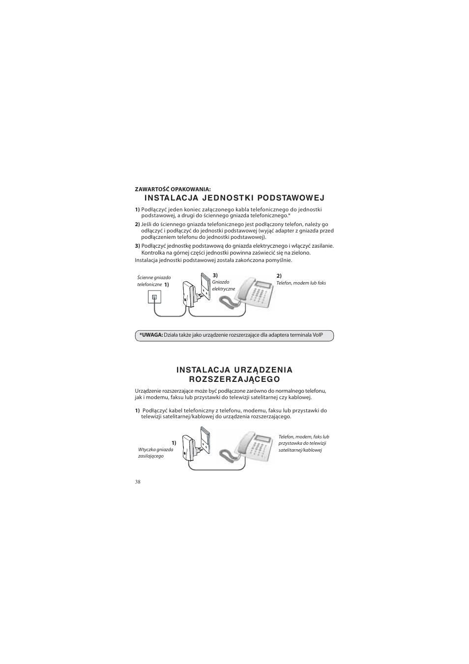Instalacja jednostki podstawowej, Instalacja urządzenia rozszerzającego | AUDIOLINE DECT Air-Line 50 User Manual | Page 38 / 92