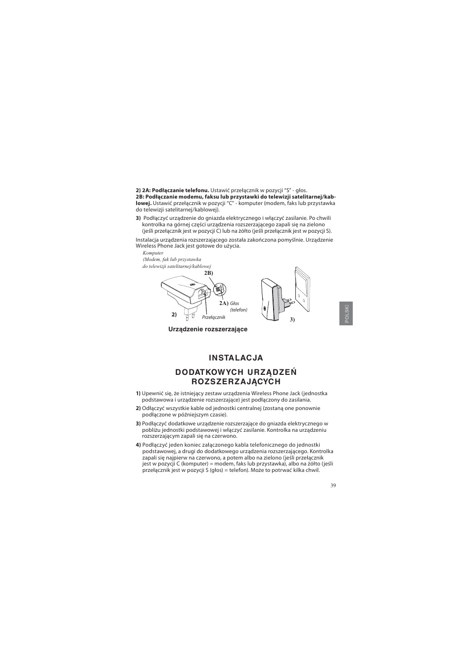 Instalacja dodatkowych urządzeń rozszerzających | AUDIOLINE DECT Air-Line 50 User Manual | Page 39 / 92