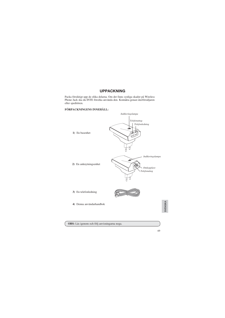 Uppackning | AUDIOLINE DECT Air-Line 50 User Manual | Page 69 / 92