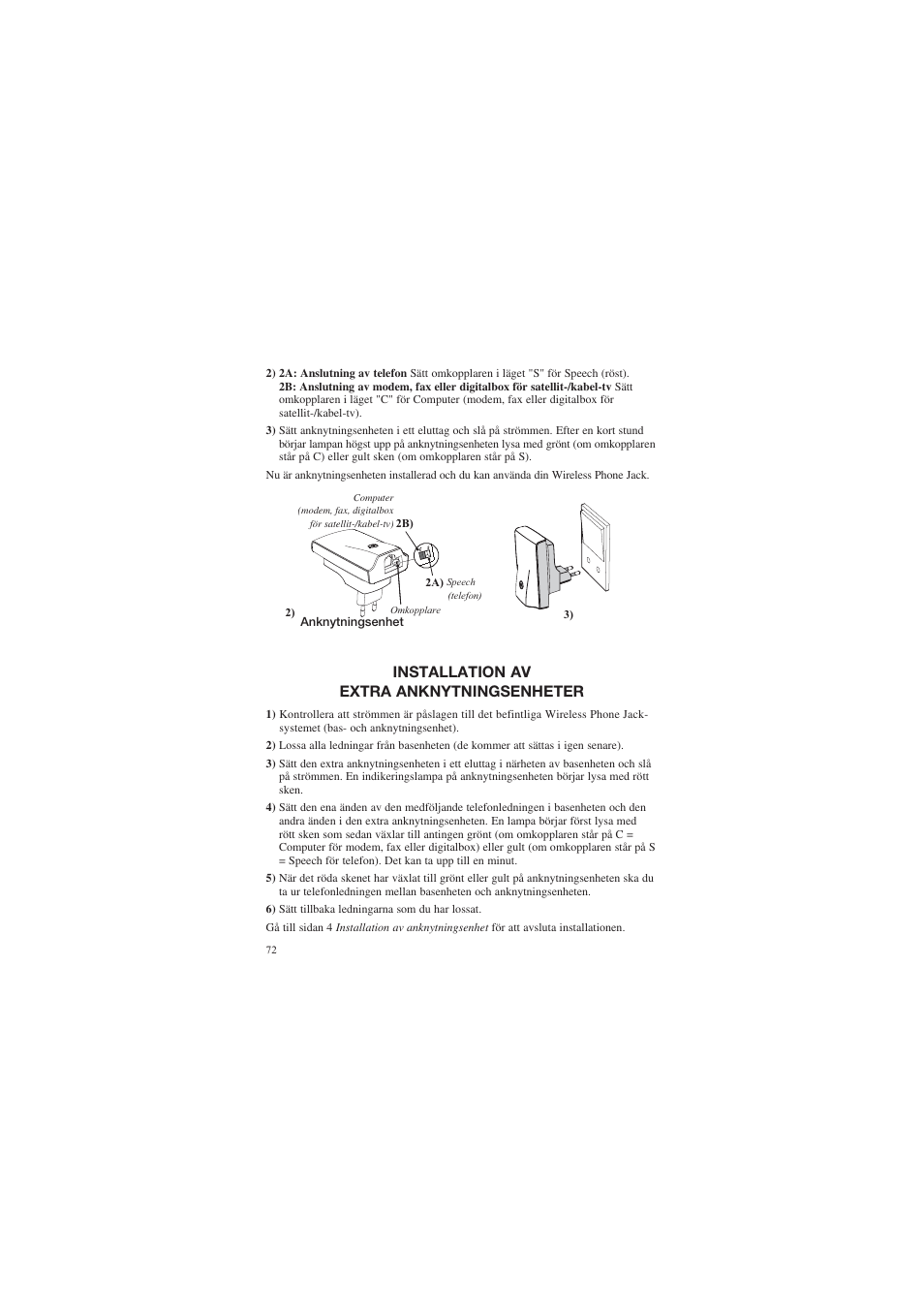 Installation av extra anknytningsenheter | AUDIOLINE DECT Air-Line 50 User Manual | Page 72 / 92