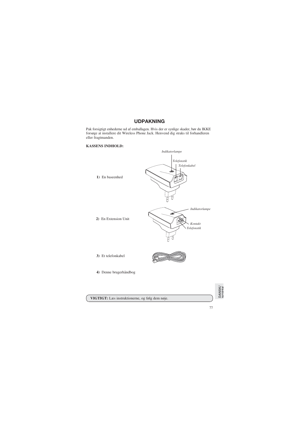 Udpakning | AUDIOLINE DECT Air-Line 50 User Manual | Page 77 / 92