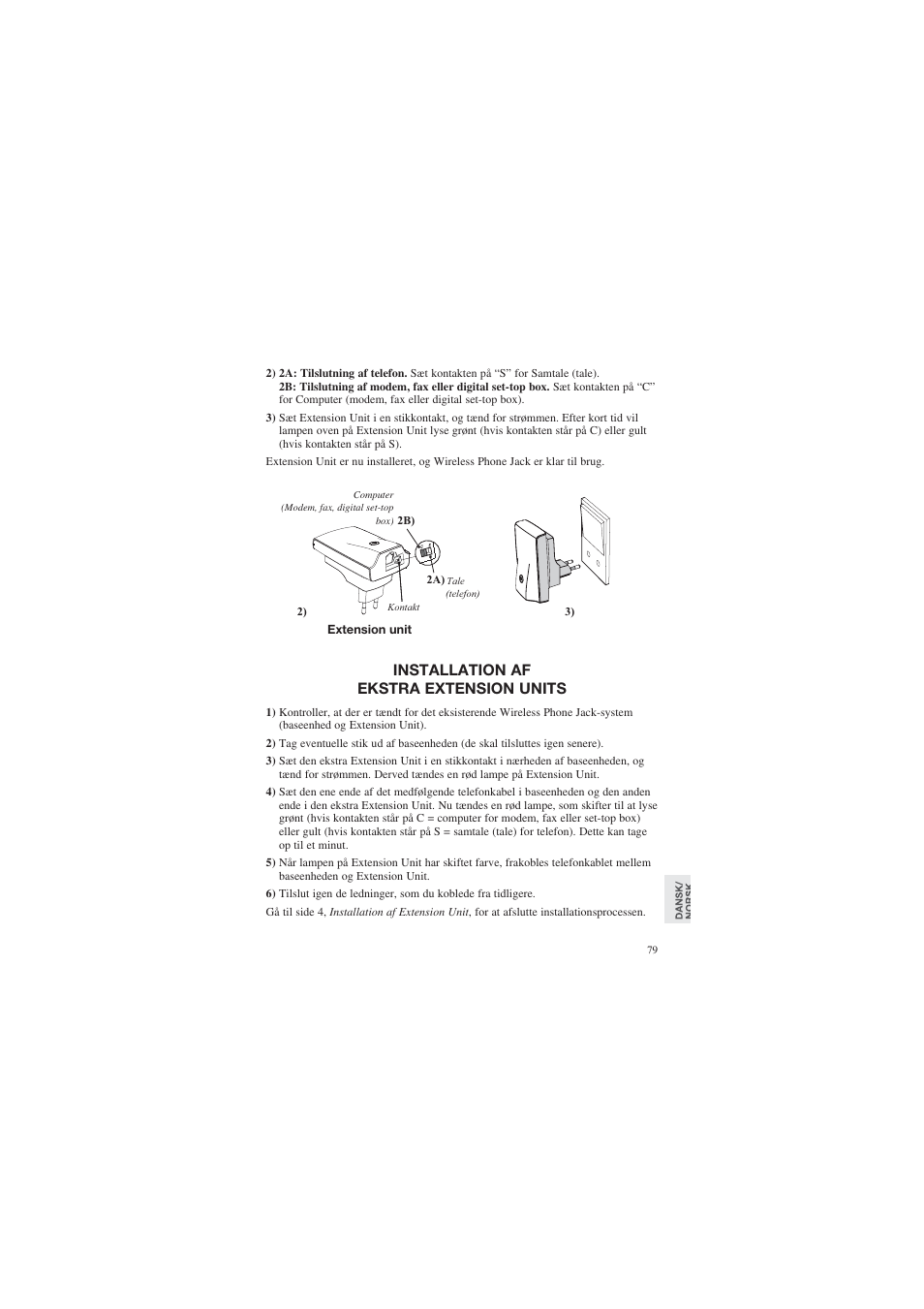 Installation af ekstra extension units | AUDIOLINE DECT Air-Line 50 User Manual | Page 79 / 92