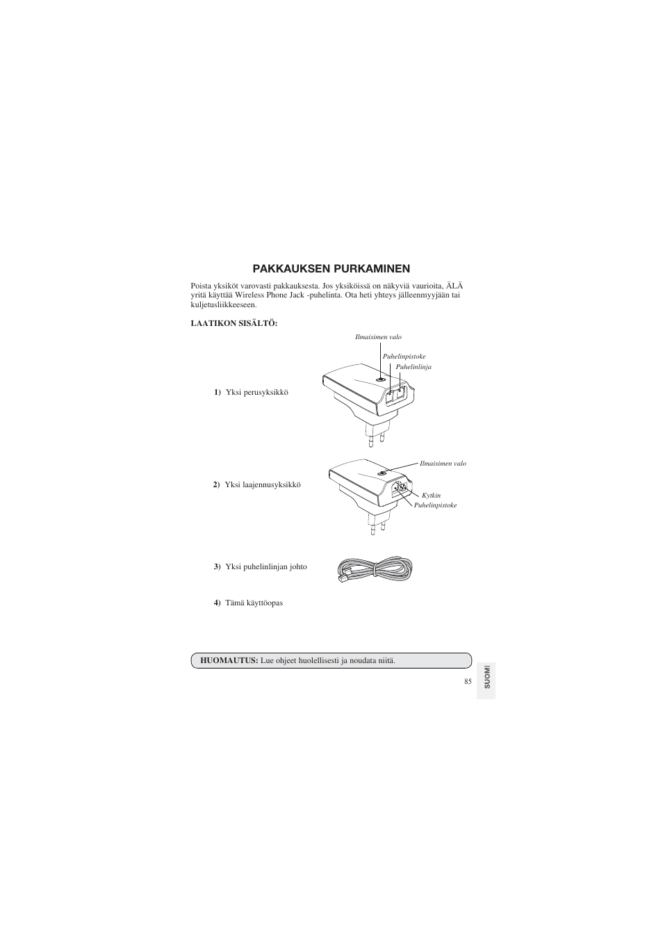 Pakkauksen purkaminen | AUDIOLINE DECT Air-Line 50 User Manual | Page 85 / 92