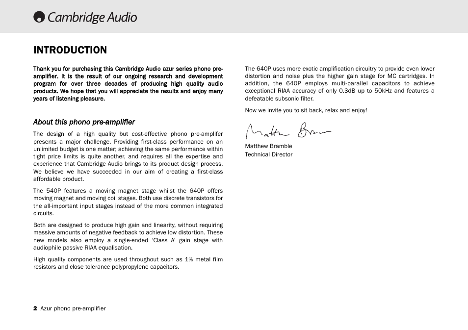 Introduction | Cambridge Audio Azur 540P User Manual | Page 2 / 8