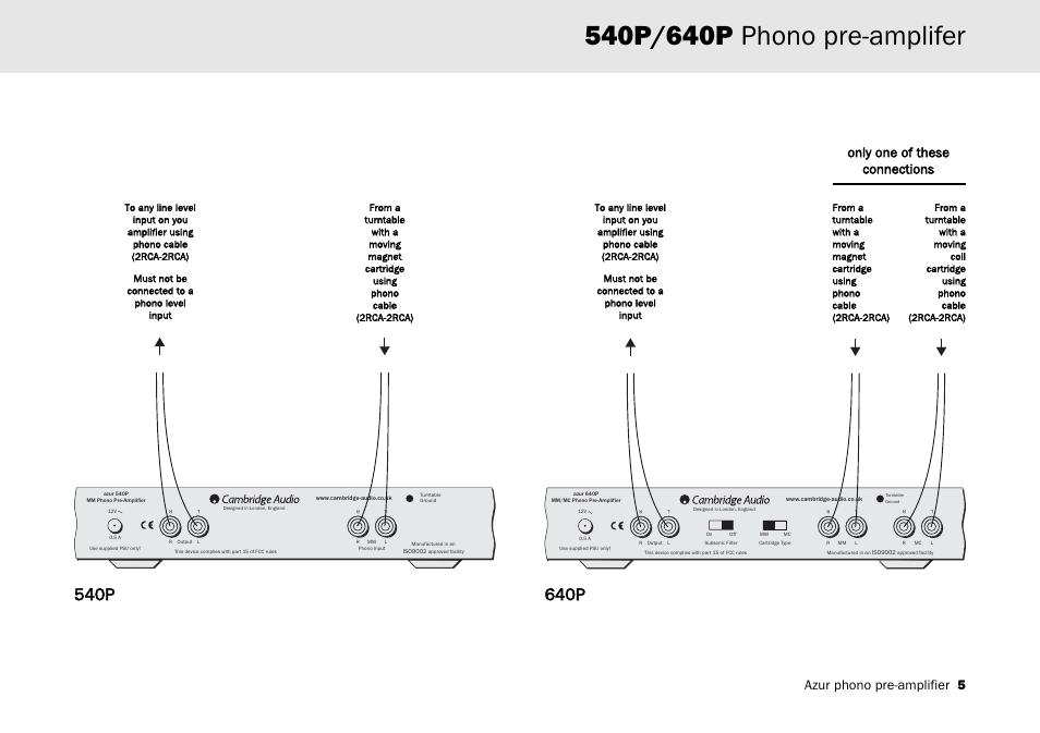 Azur phono pre-amplifier 5, Only one of these connections | Cambridge Audio Azur 540P User Manual | Page 5 / 8
