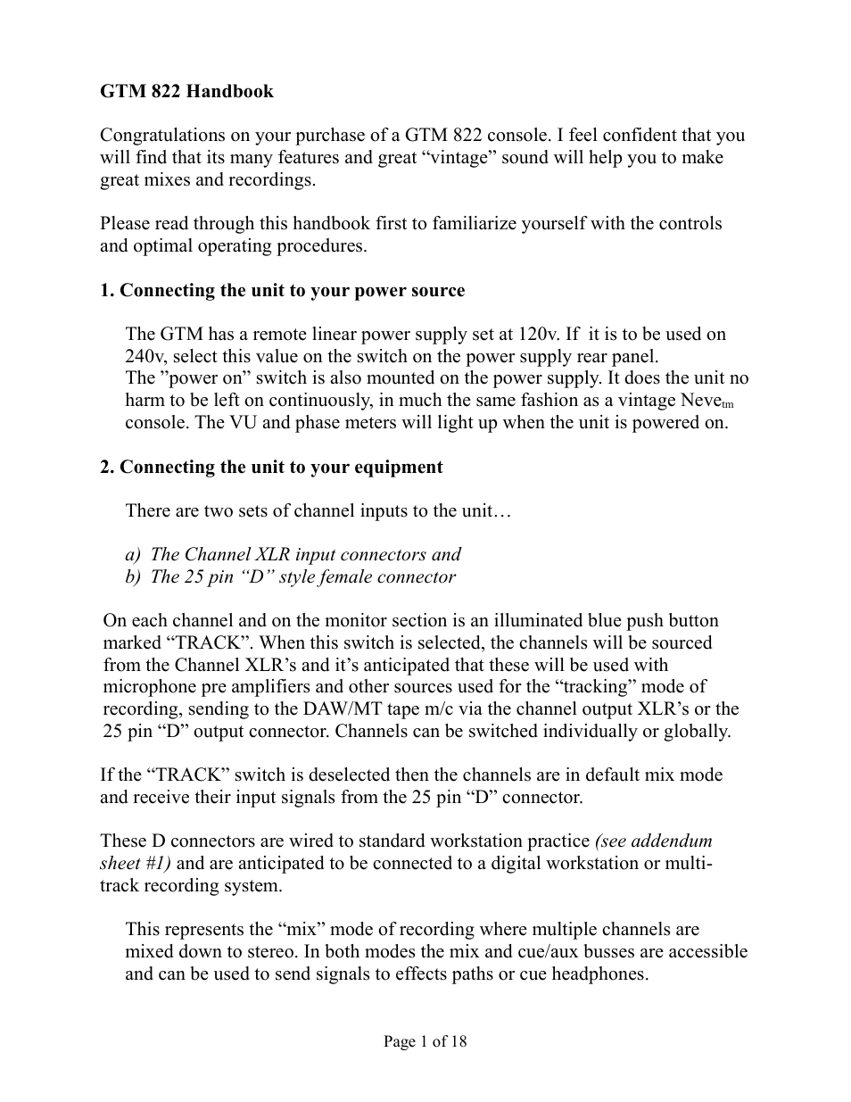 Aurora Audio GTM822-2GN User Manual | 18 pages