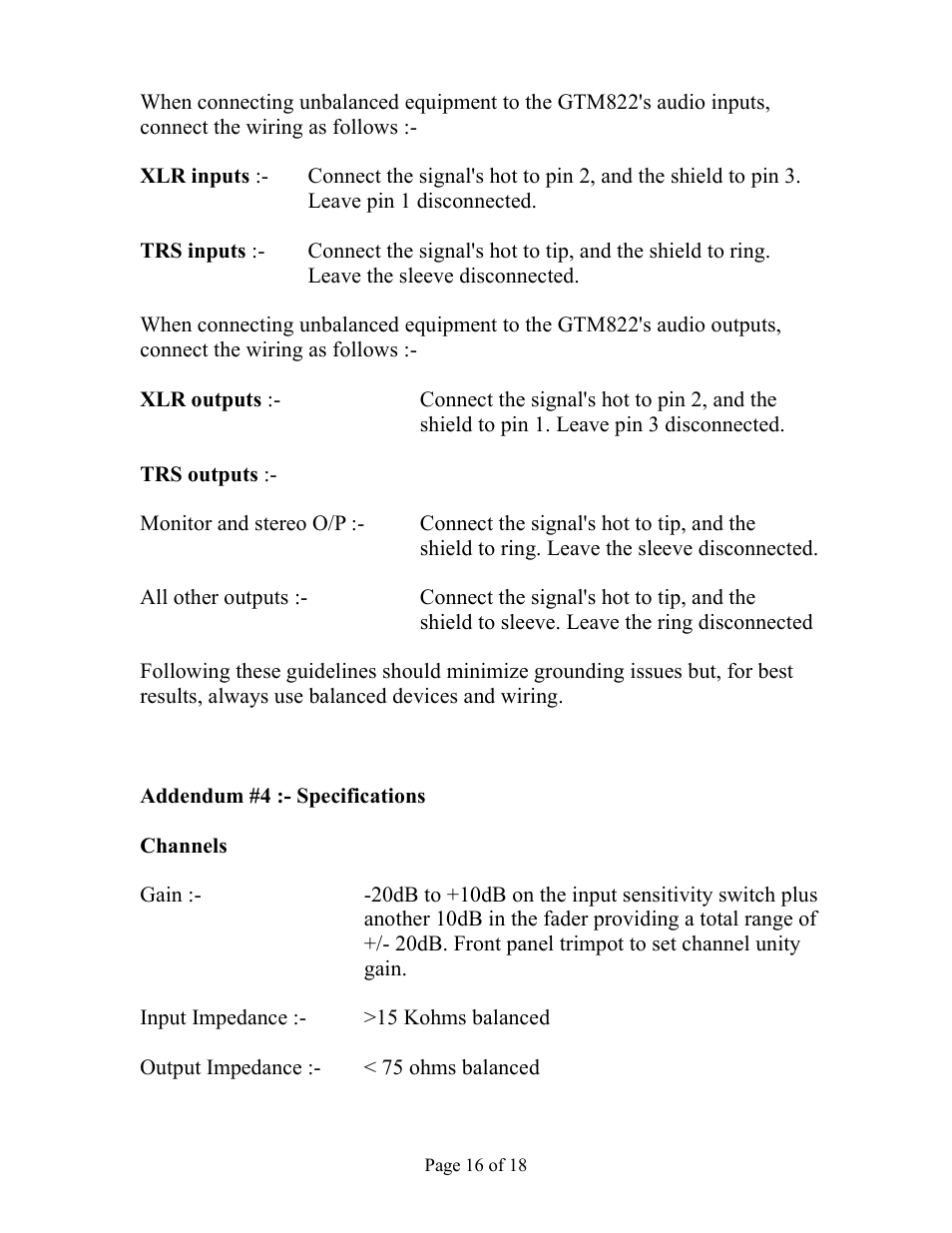 Aurora Audio GTM822-2GN User Manual | Page 16 / 18