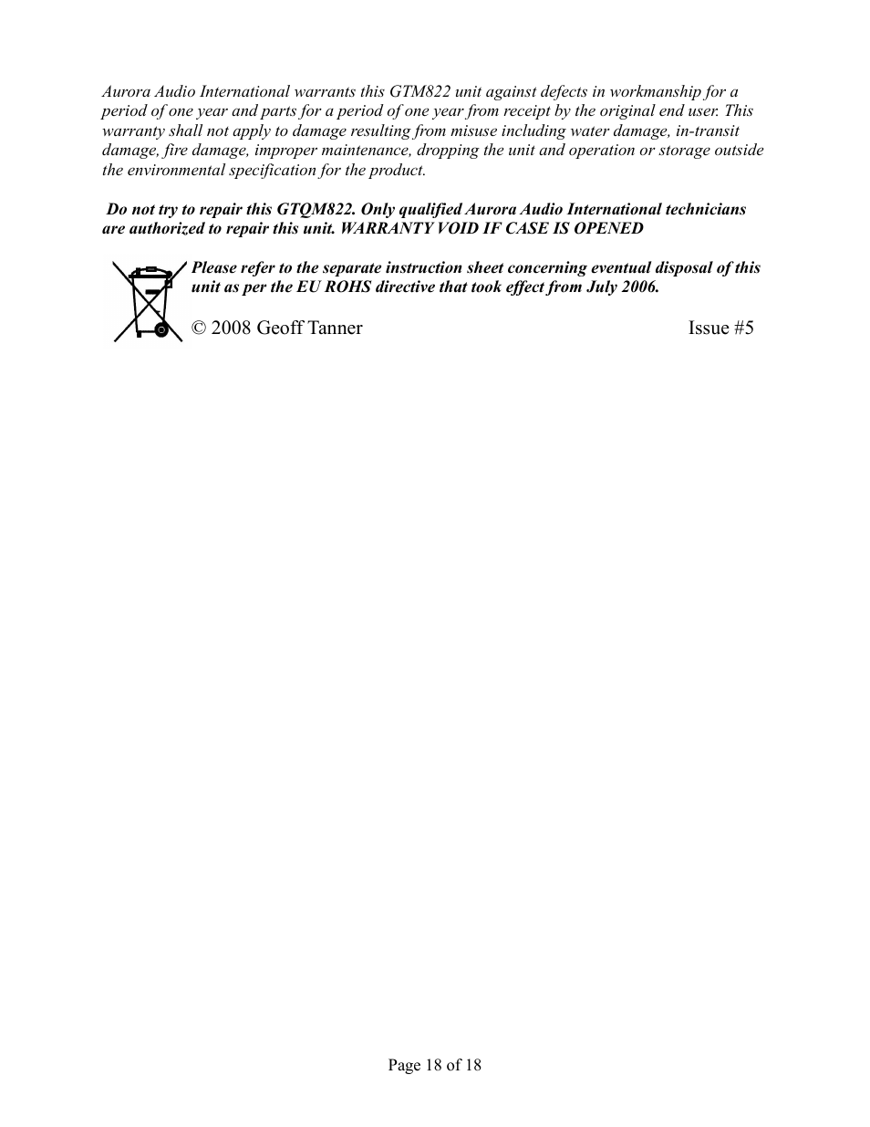 Aurora Audio GTM822-2GN User Manual | Page 18 / 18