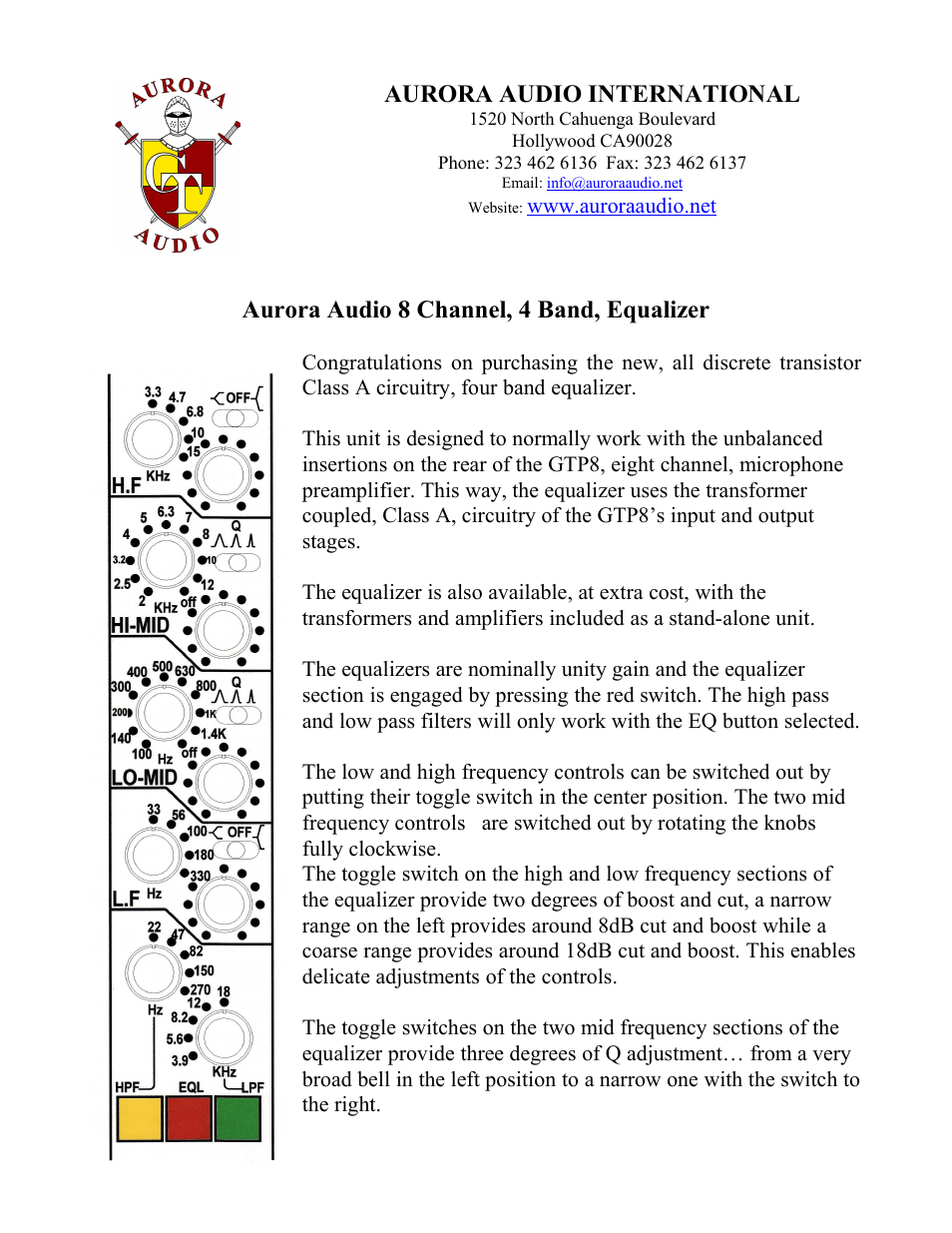 Aurora Audio GT4-8trs User Manual | 2 pages