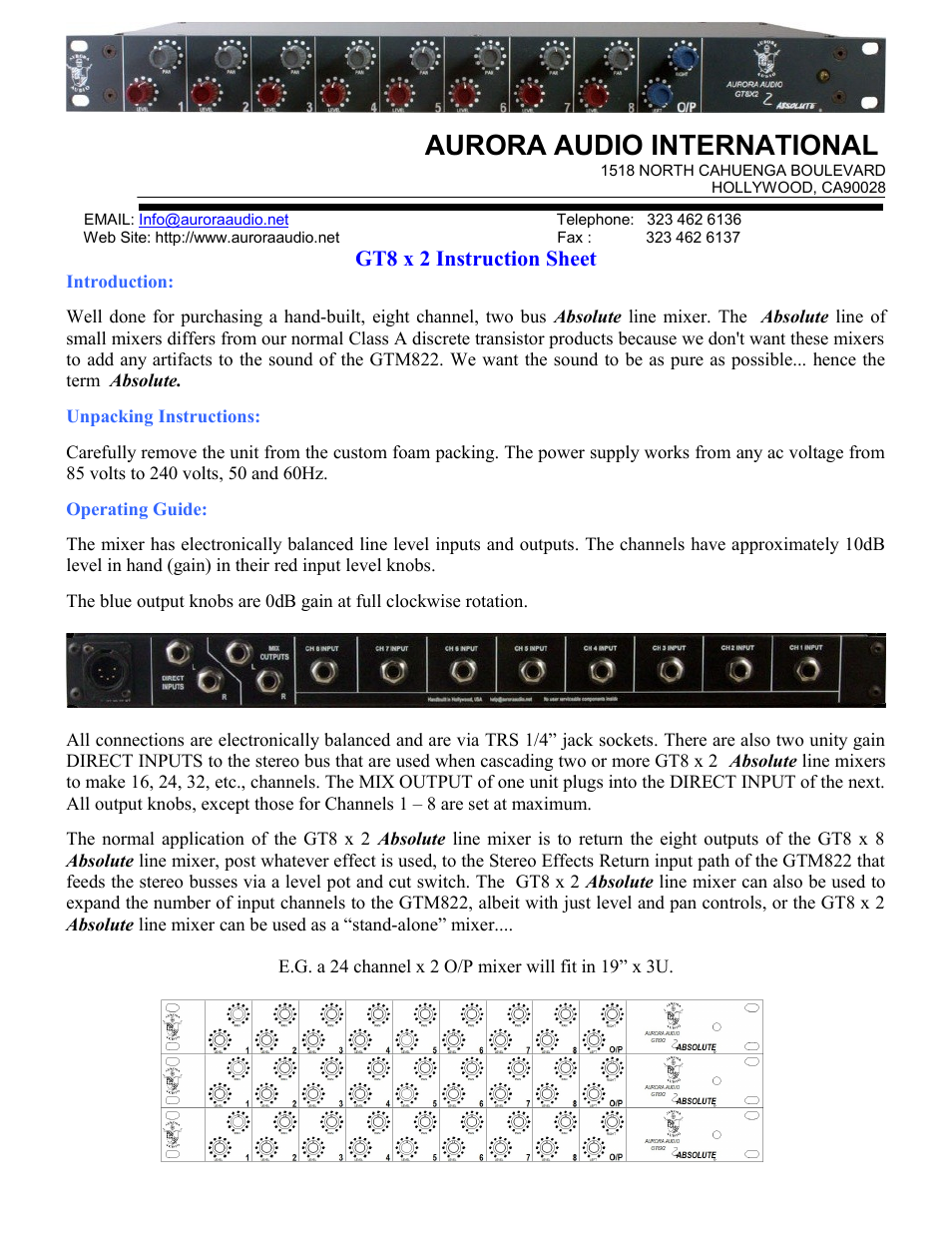 Aurora Audio GT8x2 Absolute User Manual | 2 pages