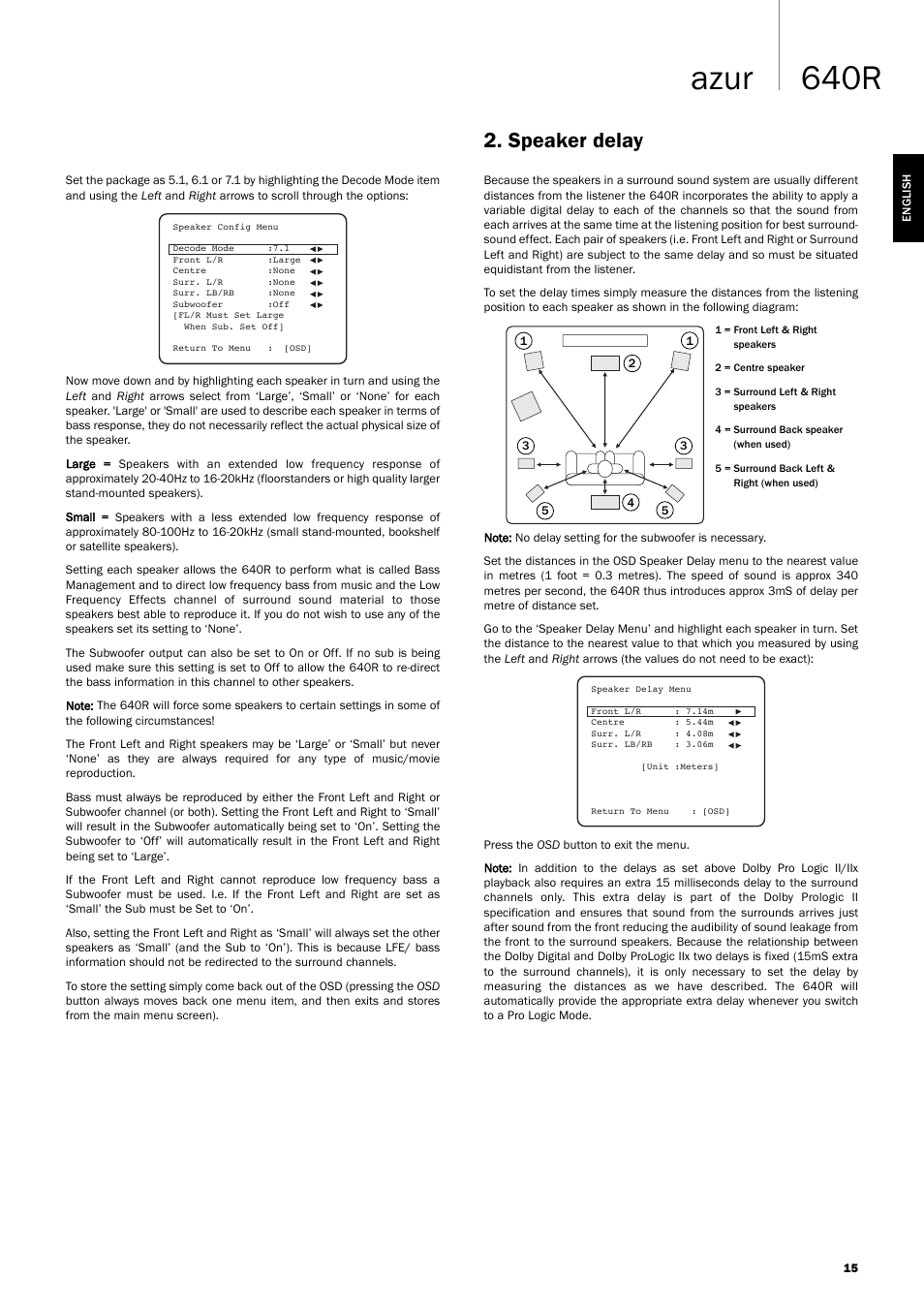 640r azur, Speaker delay | Cambridge Audio 640R Azur User Manual | Page 15 / 30