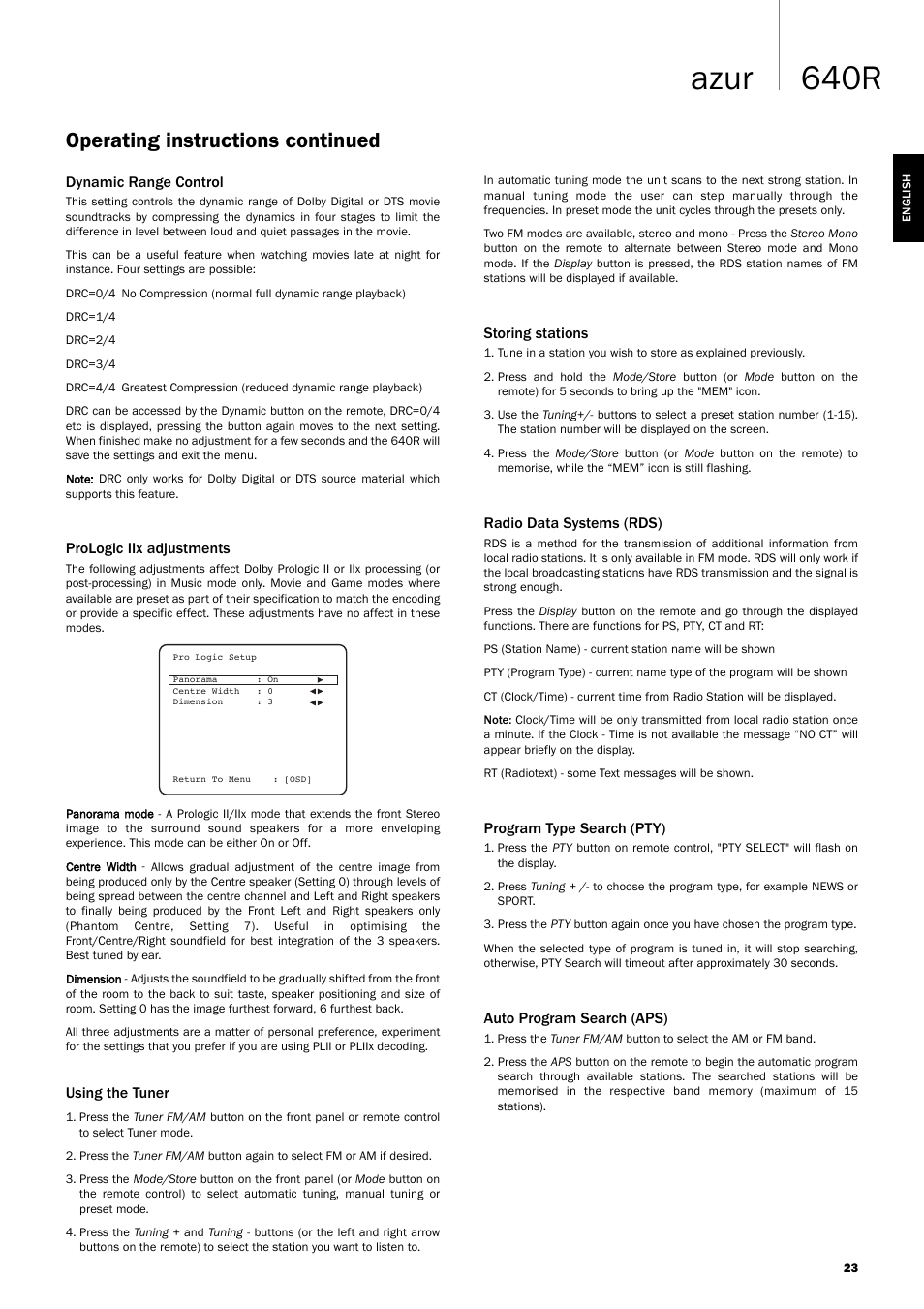 640r azur, Operating instructions continued | Cambridge Audio 640R Azur User Manual | Page 23 / 30