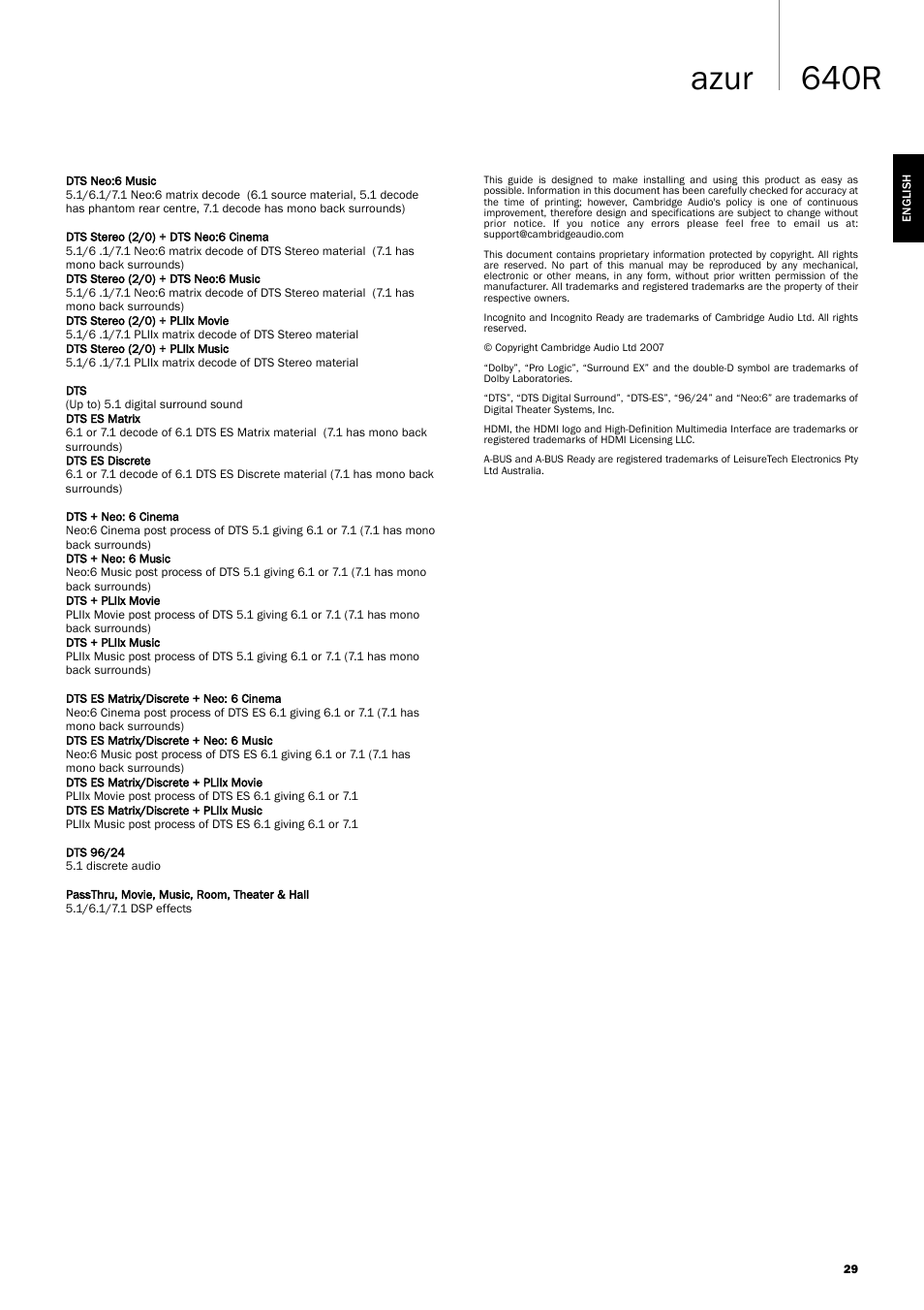 640r azur | Cambridge Audio 640R Azur User Manual | Page 29 / 30