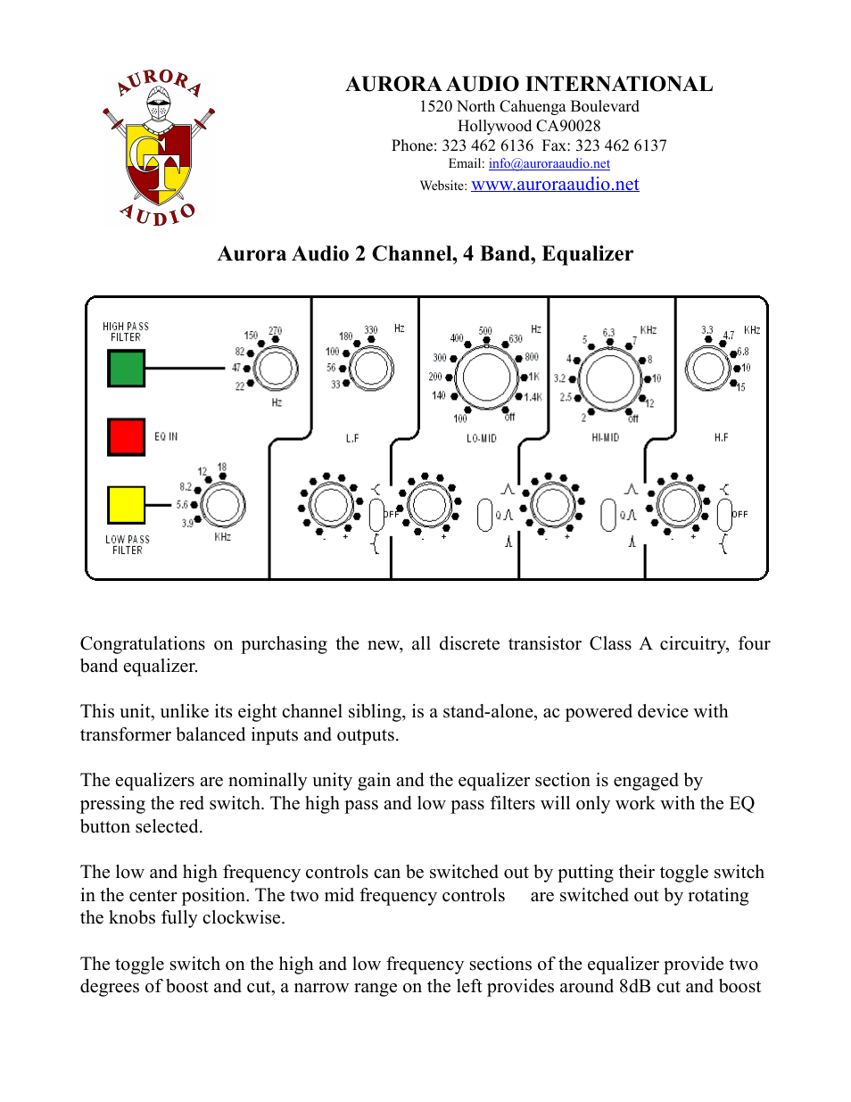 Aurora Audio GT4-2 User Manual | 2 pages