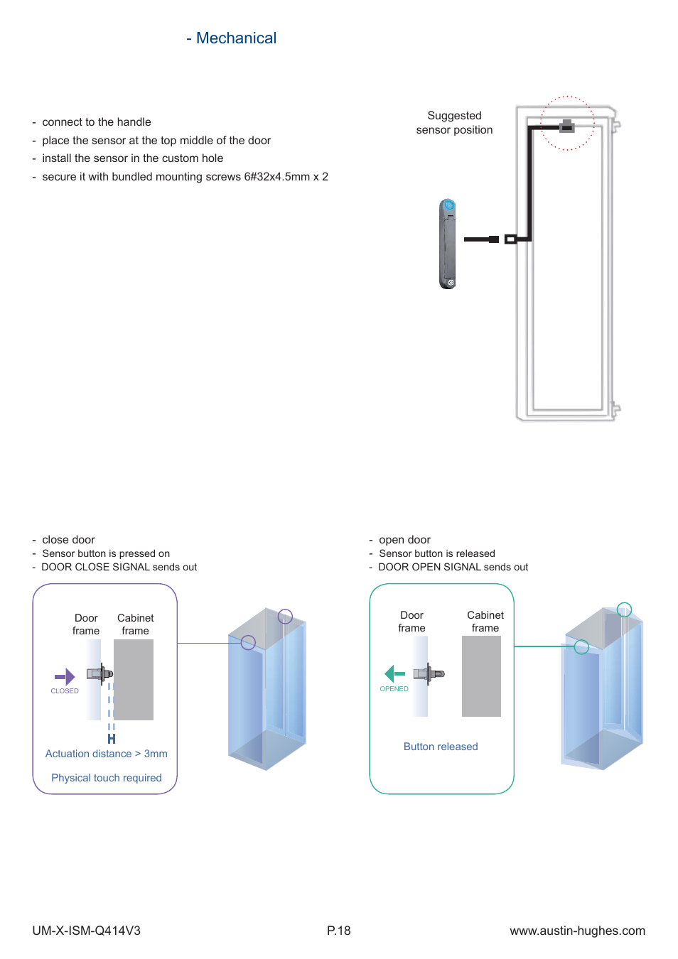 4 > door sensor - mechanical, Sensor operation, Installation steps | Austin Hughes X-800 Smartcard  Handle User Manual | Page 23 / 85