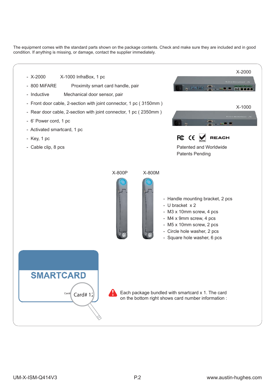 1 > package contents key hardware, Unpacking | Austin Hughes X-800 Smartcard  Handle User Manual | Page 7 / 85