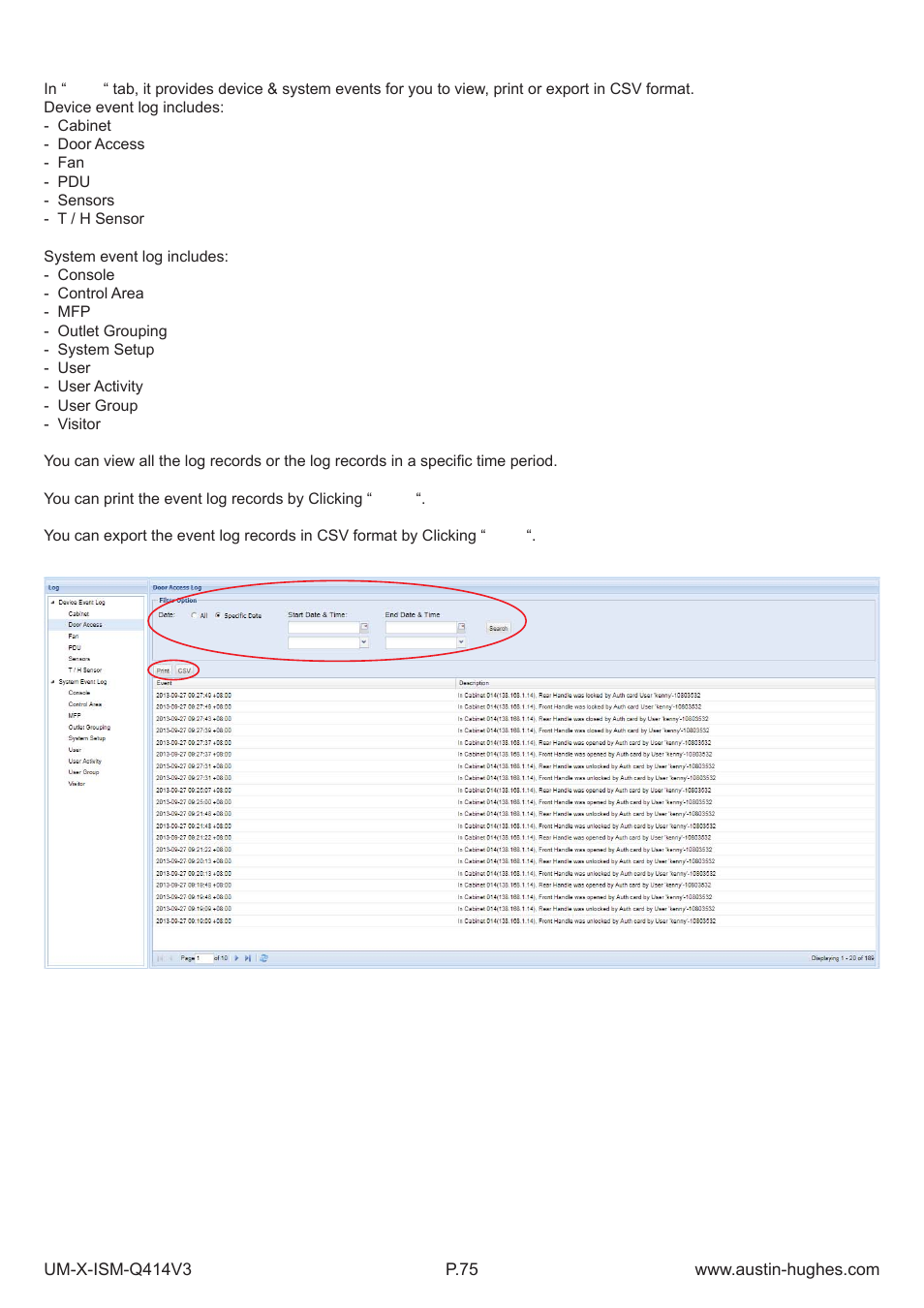 7 > device & system event log | Austin Hughes X-800 Smartcard  Handle User Manual | Page 80 / 85