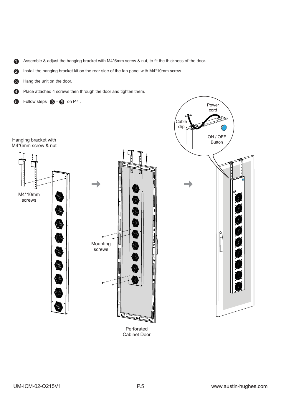 Hanging bracket installation, 2 > 33u door mount fan panel | Austin Hughes Fan Unit  &  ICM-02 User Manual | Page 10 / 56