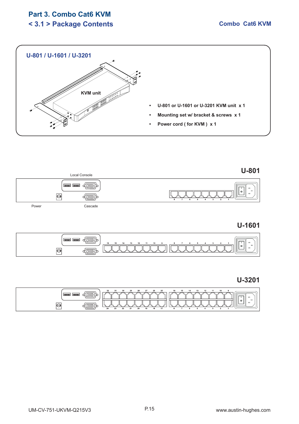U-801, U-1601, Part 3. combo cat6 kvm | Austin Hughes U-3201 User Manual | Page 19 / 28