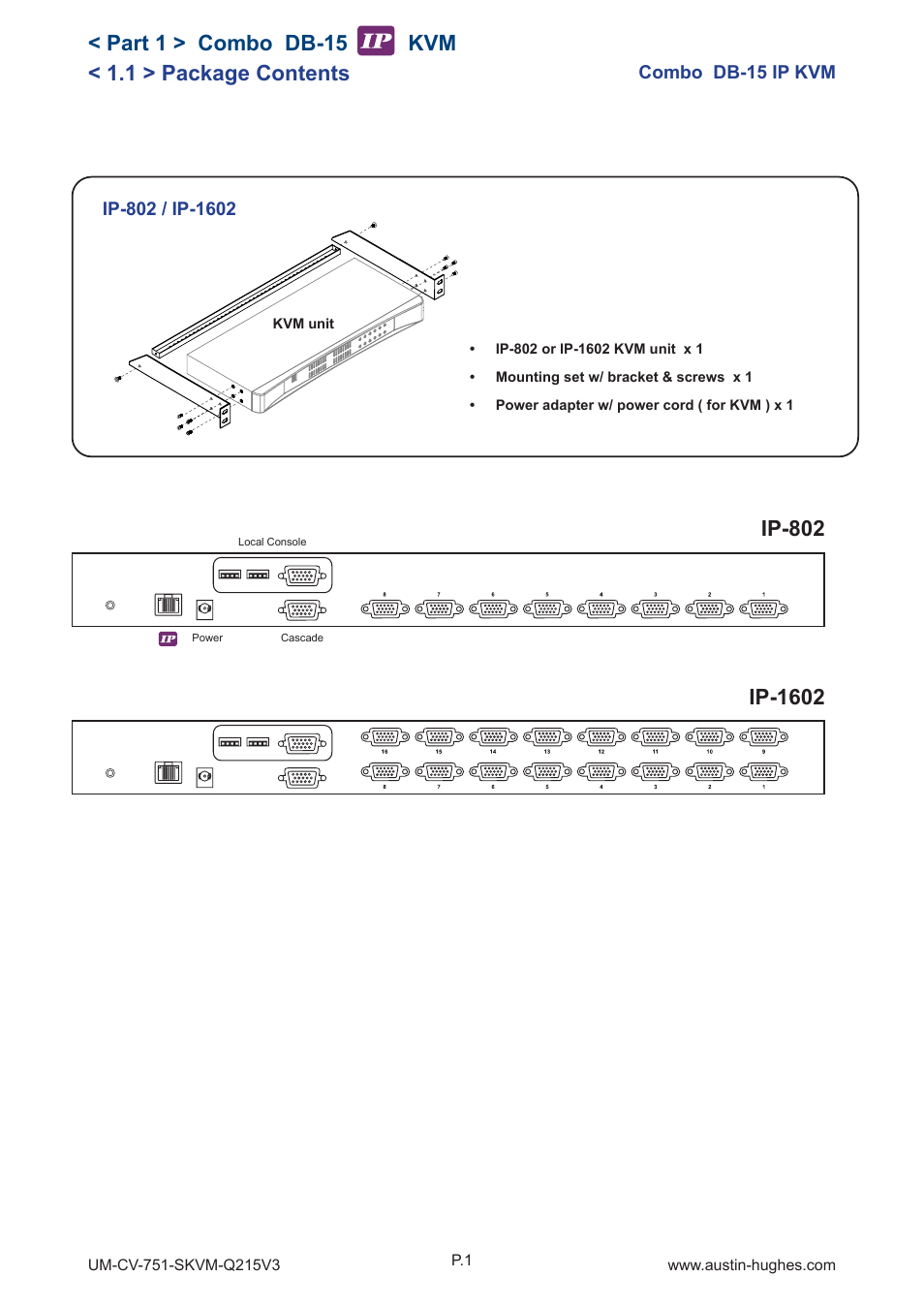 1 > package contents, Ip-1602 | Austin Hughes CV-S1601 User Manual | Page 6 / 28