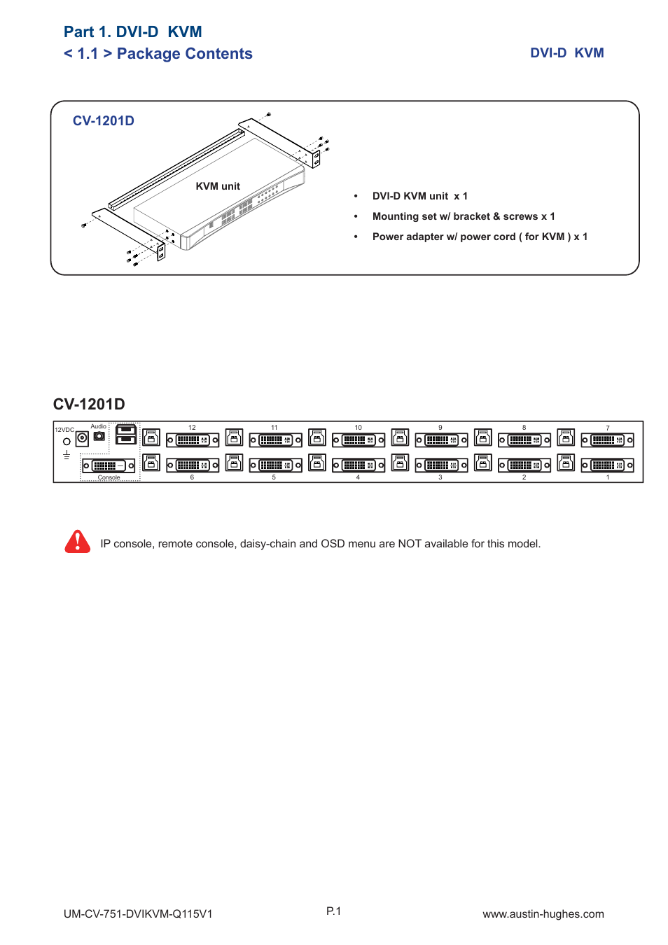 Part 1. dvi-d kvm, Cv-1201d, Dvi-d kvm | Austin Hughes CV-1201D User Manual | Page 6 / 12