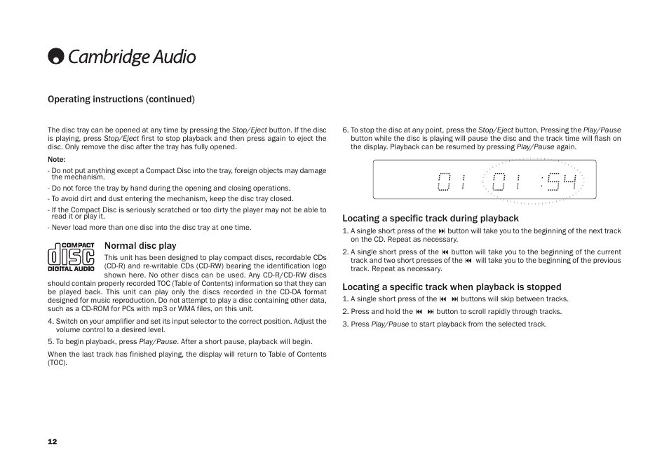 Cambridge Audio SONATA CD30 User Manual | Page 12 / 16