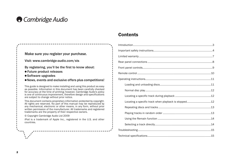 Cambridge Audio SONATA CD30 User Manual | Page 2 / 16