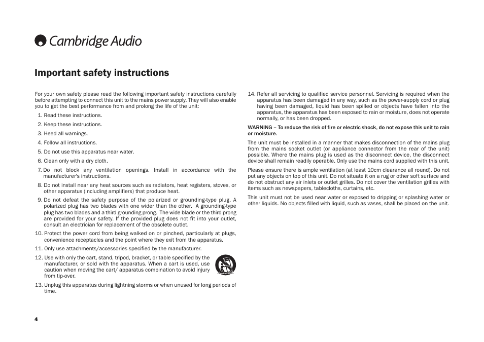 Important safety instructions | Cambridge Audio SONATA CD30 User Manual | Page 4 / 16