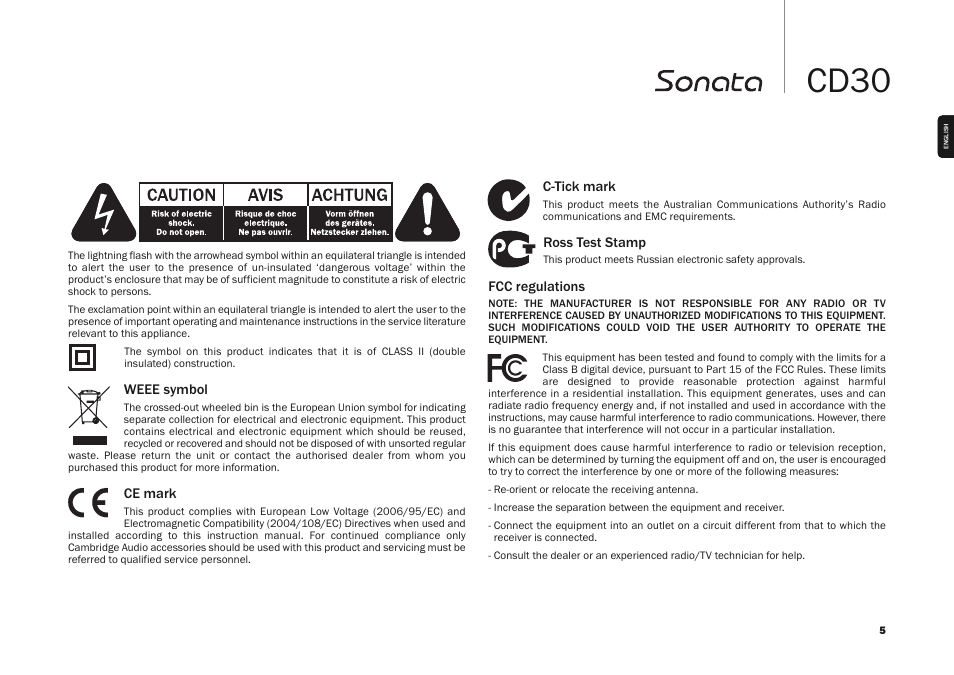 Cd30 | Cambridge Audio SONATA CD30 User Manual | Page 5 / 16