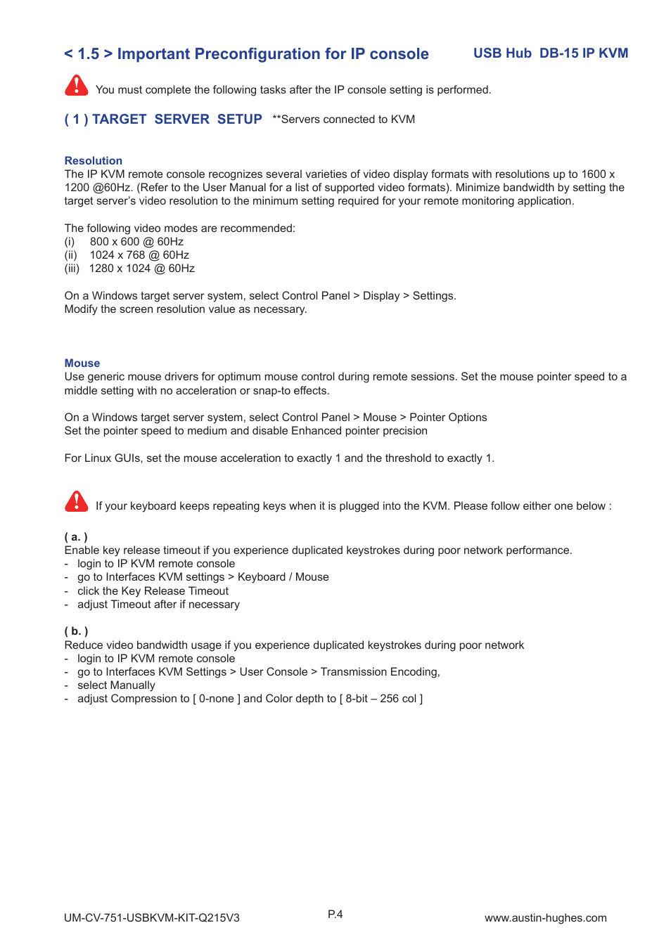 5 > important preconfi guration for ip console | Austin Hughes 1601H User Manual | Page 8 / 28