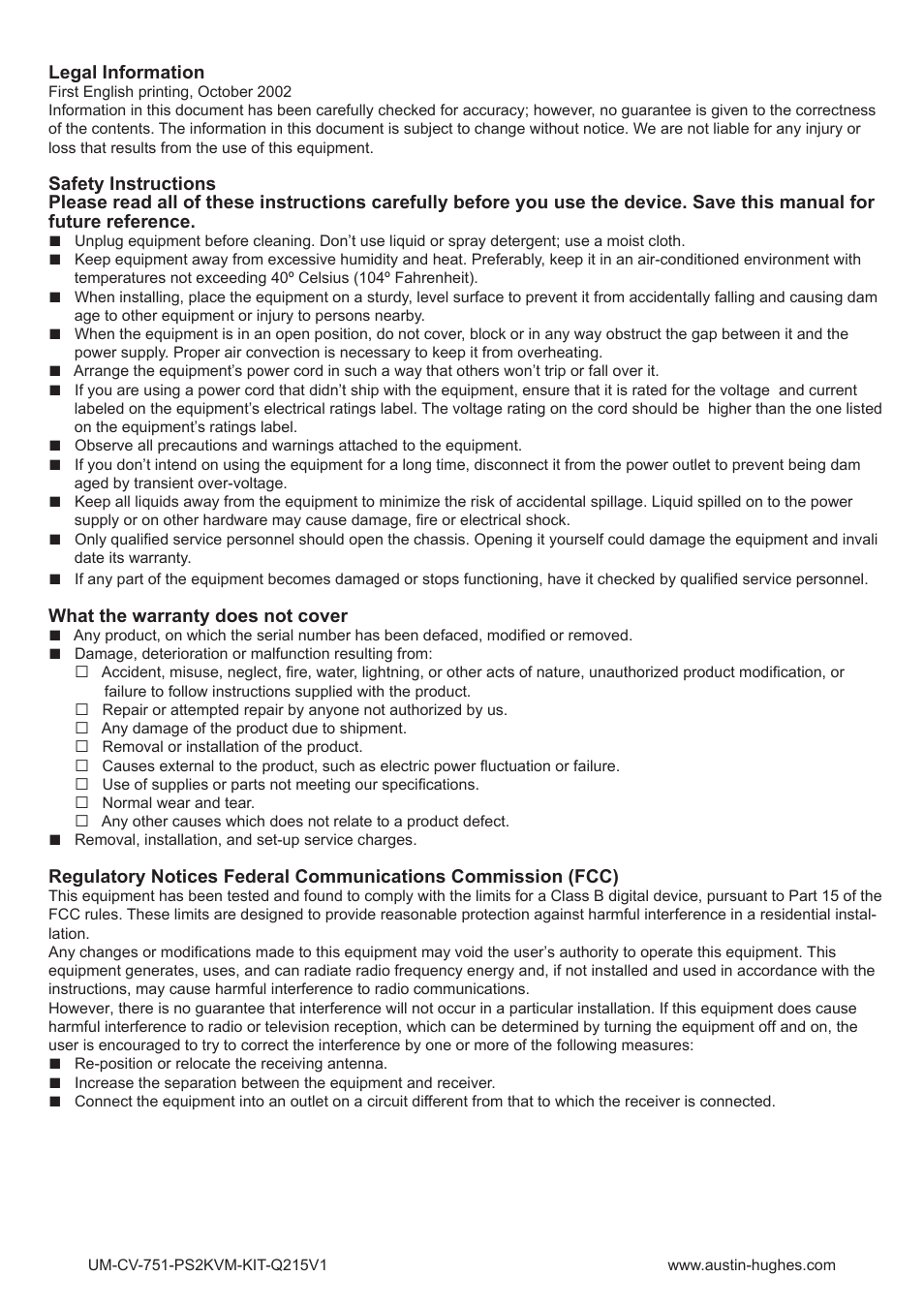 Austin Hughes 801 User Manual | Page 2 / 12