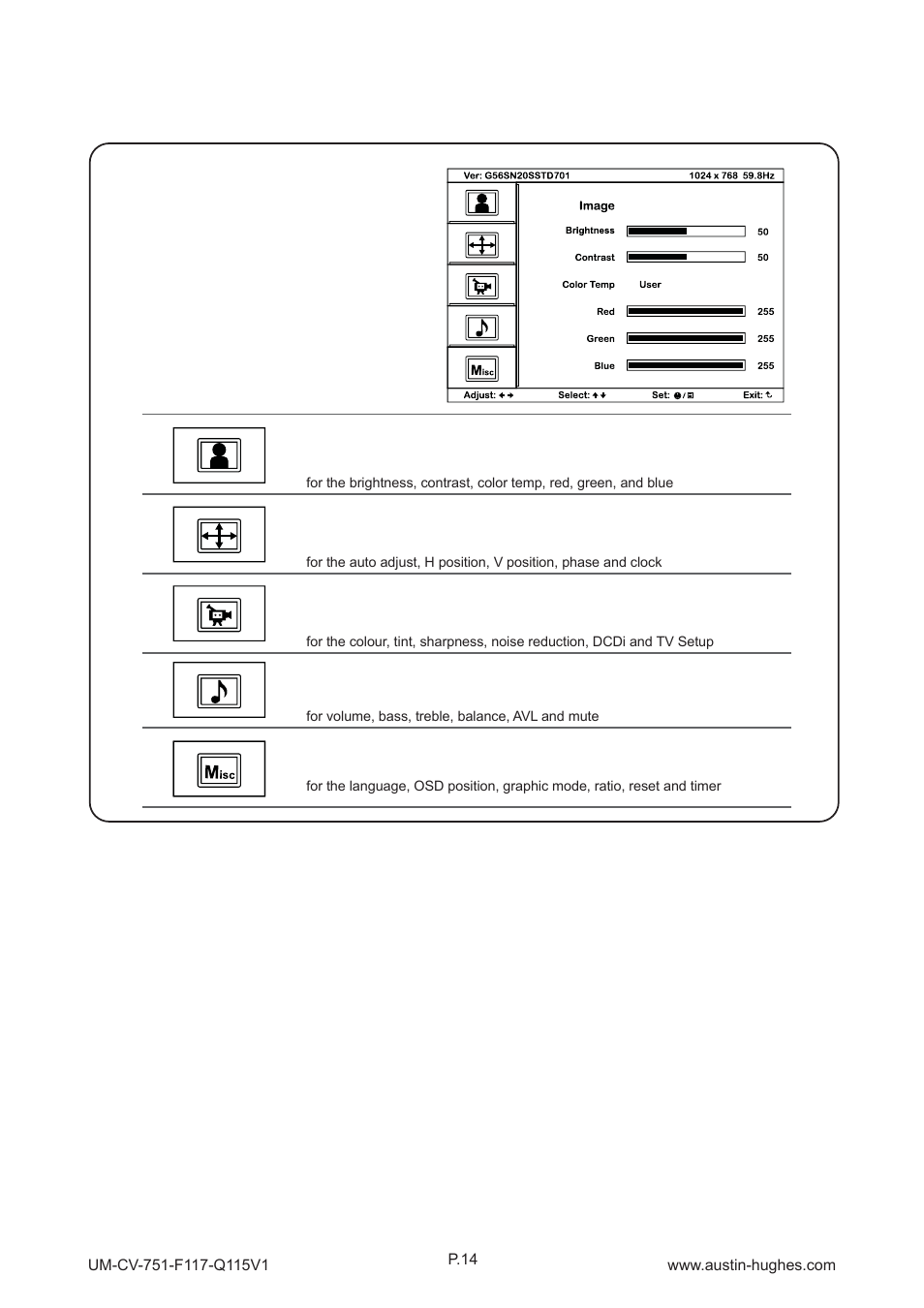 3 > on-screen display operation ( osd ) | Austin Hughes F117 User Manual | Page 19 / 24