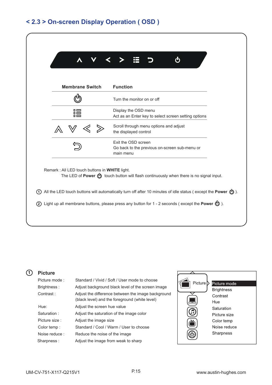 3 > on-screen display operation ( osd ) | Austin Hughes X117 User Manual | Page 20 / 28