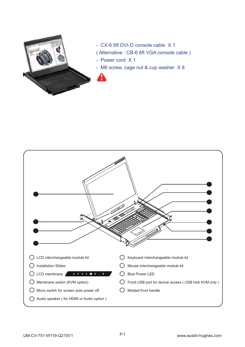 2 > structure diagram, 1 > package content, Part 1 | Austin Hughes W119 User Manual | Page 6 / 20