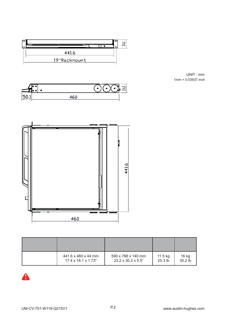 2 > dimension | Austin Hughes W119 User Manual | Page 7 / 20