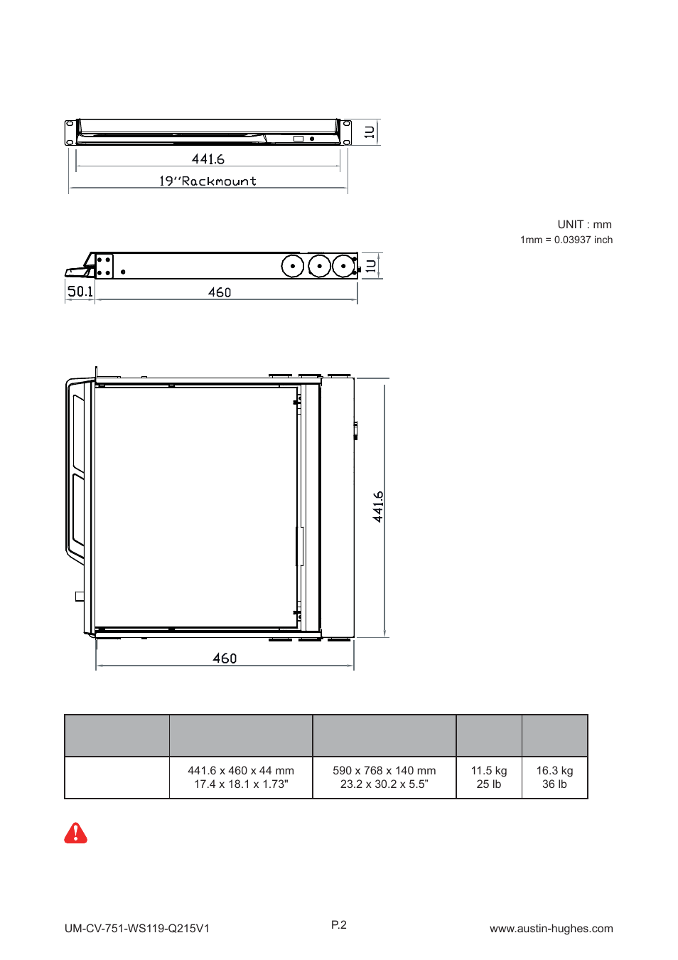 2 > dimension | Austin Hughes WS119 User Manual | Page 7 / 20