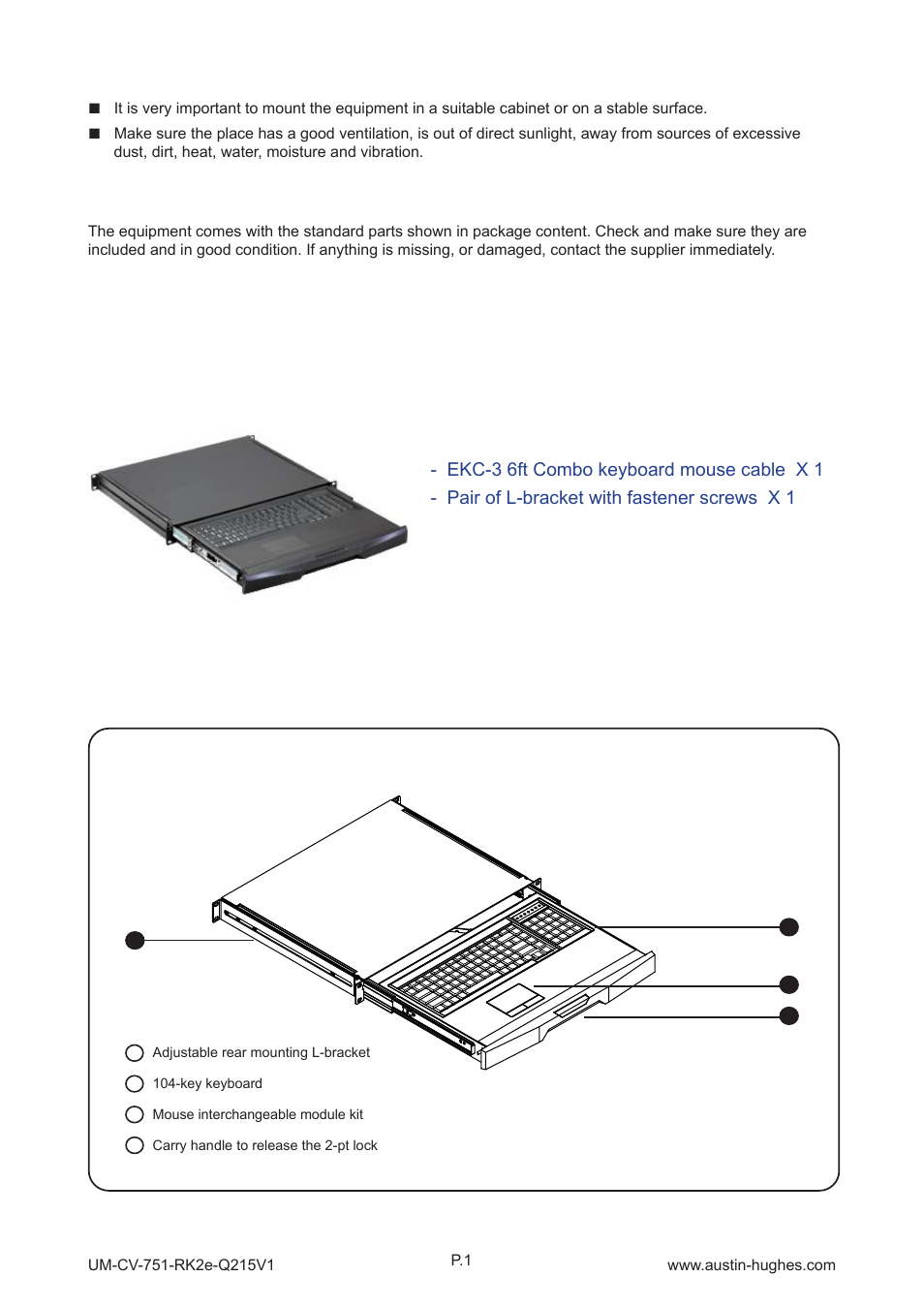 Unpacking before installation, 1 > package content < part 1, 2 > structure diagram | Austin Hughes RK-2b User Manual | Page 4 / 12