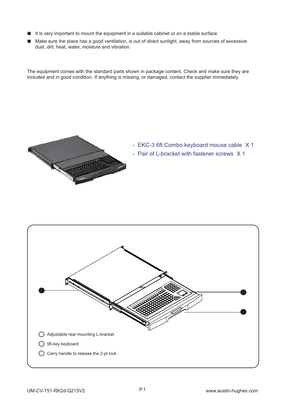 Unpacking before installation, 1 > package content < part 1, 2 > structure diagram | Austin Hughes RK-2t User Manual | Page 5 / 12