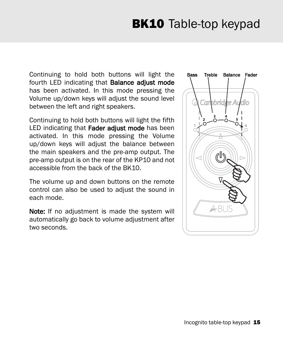 Bk10 table-top keypad | Cambridge Audio A-BUS Table-Top Keypad Incognito BK10 User Manual | Page 15 / 20