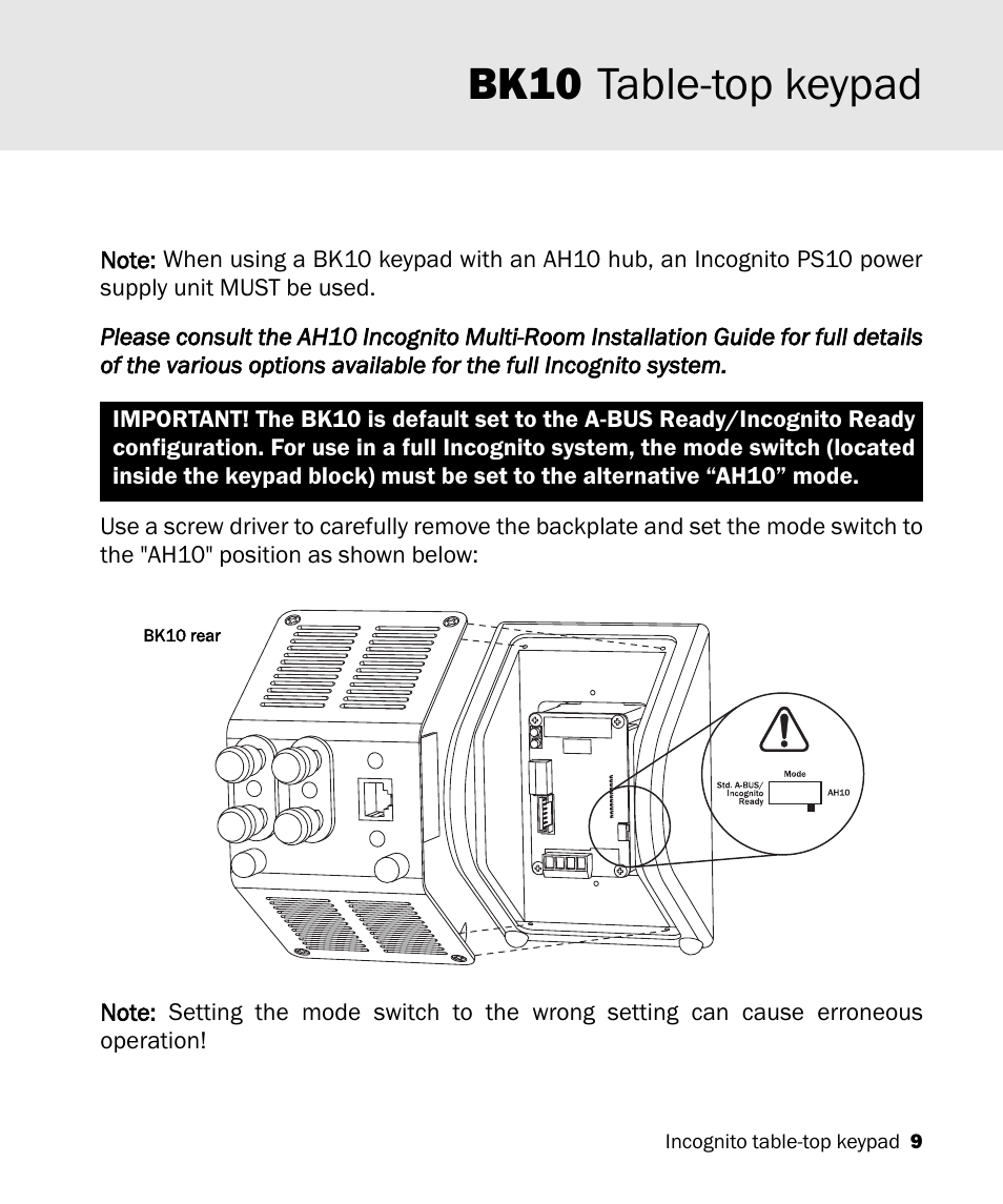 Bk10 table-top keypad | Cambridge Audio A-BUS Table-Top Keypad Incognito BK10 User Manual | Page 9 / 20