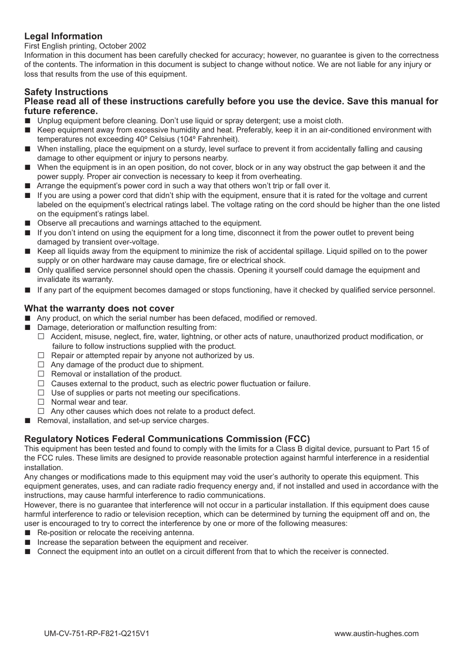 Austin Hughes RP-F821 User Manual | Page 2 / 20