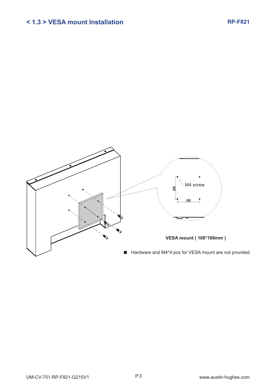 3 > vesa mount installation | Austin Hughes RP-F821 User Manual | Page 7 / 20